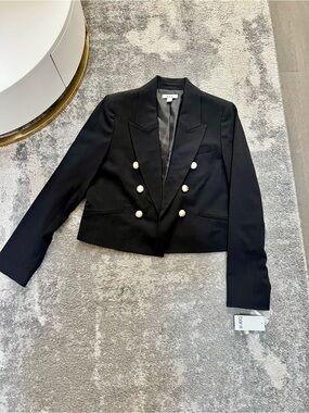 Bar III Black Cropped Double-Breasted Blazer with silver Buttons